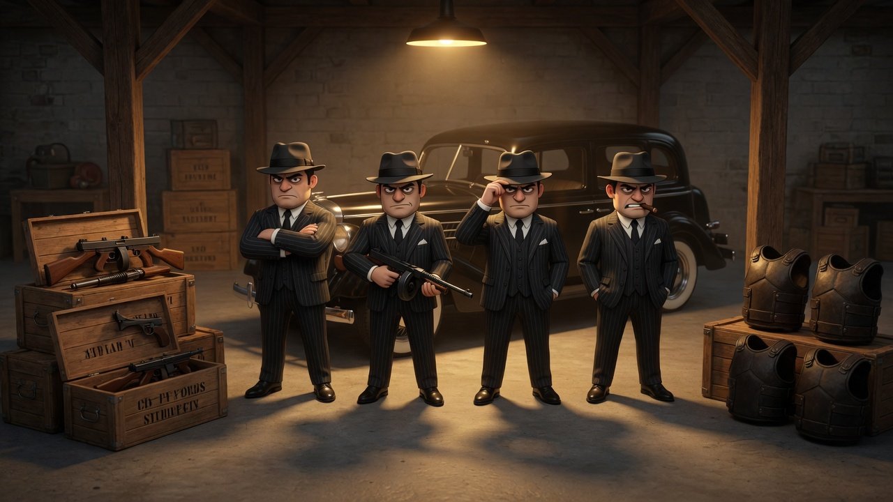 Idle Mafia Game armor vests stacked beside a crew