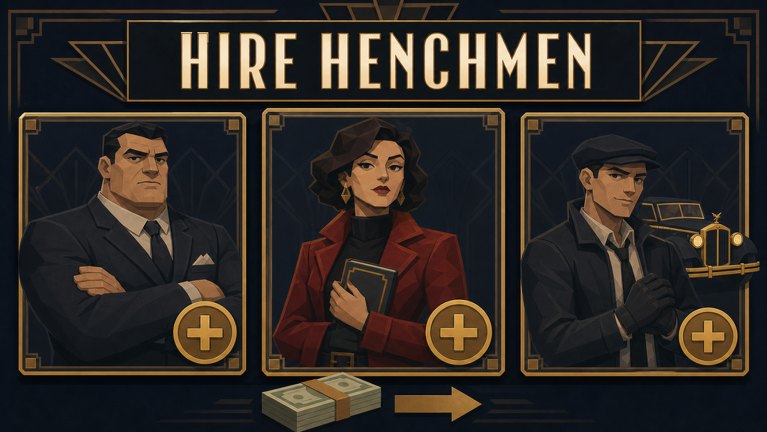 Idle Mafia Game Hire Henchmen portraits for Crew