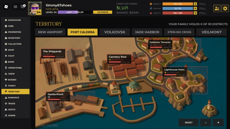 Mapa de território Port Caldera em Idle Mafia Game